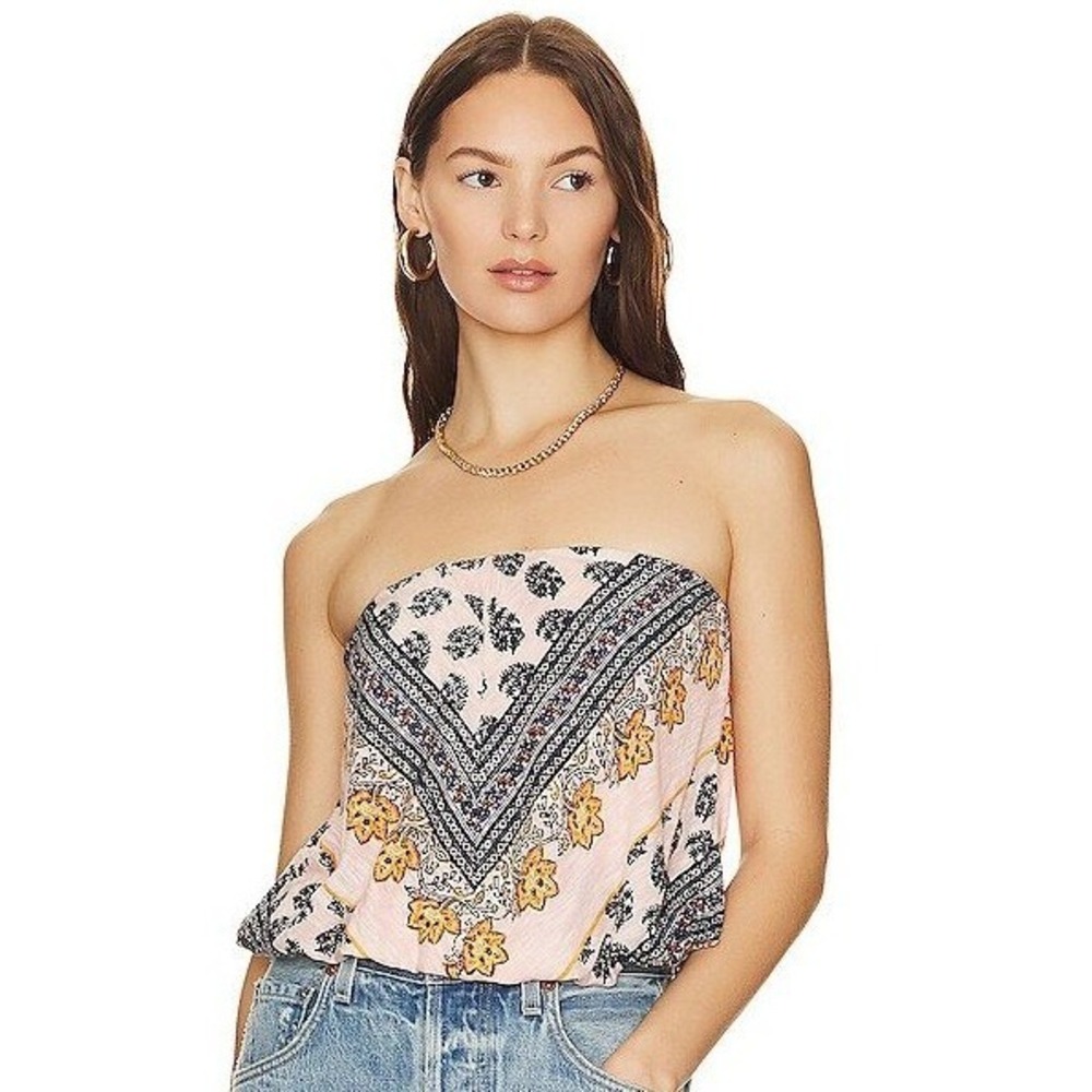 Free People Tube Top Women Small Pink Bandana Print Strapless OB1671254